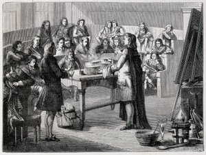 Joseph Black (1728 - 1799), chimiste et physicien britannique, expérimente le calorique latent devant les étudiants de l
