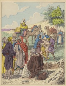 Joseph vendu par ses frères (lithographie couleur) - French School