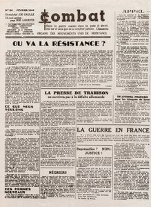 Journal COMBAT - numéro 54 - février 1944 - organe des mouvements unis de résistance. (journal clandestin) - Où ira la résistance - French School