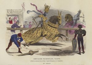 Chevalier en joute et valets, 15ème siècle - French School