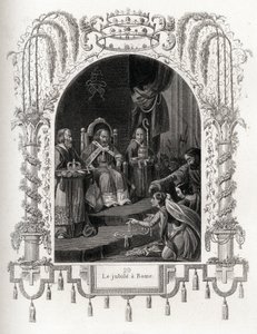 Jubilé à Rome en 1450, pendant le pontificat de Nicolas V (1447-1455). Gravure pour illustrer Histoire des papes par Maurice Lachatre (1814-1900), librairie du progrès, Paris. - French School