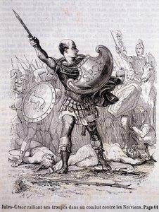 Jules César rallie ses troupes dans un combat contre les Nerviens - dans "Histoire de France" par L.-P. Anquetil