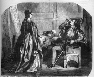 Le roi Charles VI de France, dit Charles le Bien-Aimé, puis Charles le Fol (1368-1422) avec sa maîtresse Odinette (Odette) de Champdivers. Gravure dans « Histoire de la prostitution et de la débauche parmi tous les peuples du monde depuis l