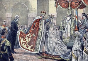 Le roi Ferdinand Ier de Roumanie couronne sa reine - French School