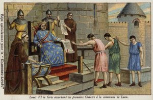 Le roi Louis VI de France accordant la première charte à la ville de Laon, 1128 - French School