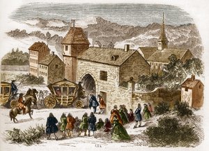 Le roi Louis XIV (1638-1715) rendant visite à Melle de Fontanges (1661-1681) à Port Royal vers 1680. Gravure dans « L