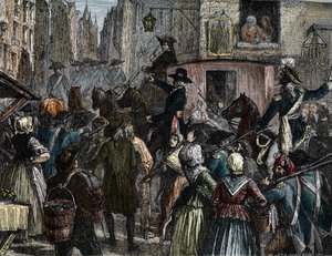 Le roi Louis XVI et sa famille emmenés au Temple (gravure en couleur)