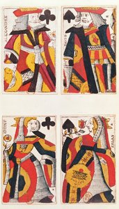 Roi et Reine jouant aux cartes (gravure sur bois en couleur)
