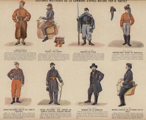 La Commune de Paris, Costumes Militaires De La Commune par A Raffet (lithographie en couleur) - French School