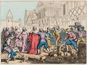 La Fronde (27 août 1648) - barricades à Paris : un garçon roturier menaçant le Président du Parlement, Mathieu Molé (1584-1656) - Président Molé malmené par les insurgés - Gravure de la fin du XIXe siècle dans « Nos Gloires Nationales - Images et récits » - French School