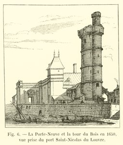 La Porte-Neuve et la tour du Bois en 1650, vue prise du port Saint-Nicolas du Louvre - French School
