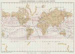 La pression atmosphérique à la surface du globe terrestre (lithographie en couleur) - French School