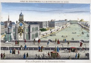La Samaritaine (pompe à eau) sur le Pont Neuf à Paris - vue optique - French School