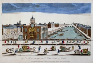 La Samaritaine (pompe à eau) sur le Pont Neuf à Paris - vue optique - French School