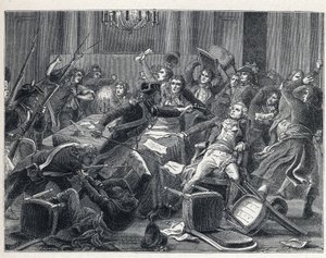 La Terreur pendant la Révolution française : arrestation de Maximilien de Robespierre (1758-1794) et de ses partisans réunis à l