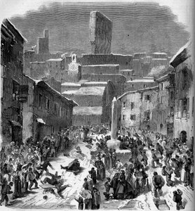 La glissade en barriots (luge) à Bourdeaux, Drôme (26), hiver 1860. Gravure dans « Le Monde Illustré » n°149 du 18 février 1860 - French School