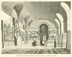 La grande salle du musée assyrien, au musée du Louvre - French School