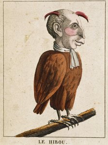Le hibou en caricature, étude de caractère "caractère volatile" sd. XIXe, imagerie populaire. - French School