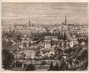 La ville de Mulhouse (Haut-Rhin) - gravure dans «La France illustrée: géographie, histoire, administration statistique» par V.A. Malt-Brown. 1884