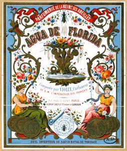 Étiquette publicitaire pour le parfum Aqua de Florida de la parfumerie La Reine des Abeilles, Paris, 2e moitié du XIXe siècle