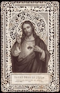 Carte en dentelle représentant le Sacré-Cœur de Jésus, 19ème siècle