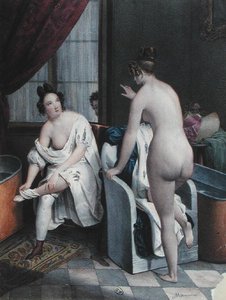 Dames prenant un bain, vers 1840 - French School