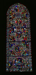 Vitrail représentant la parabole du bon Samaritain - French School