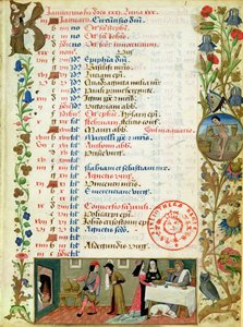 Janvier; personnages mangeant et buvant, par Robinet Testard, des Heures de Charles d