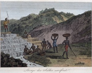 Lavage des sables aurifères - dans « Le Monde en estampes ou Géographie des cinq parties du monde » par le Chevalier de Roujoux - French School