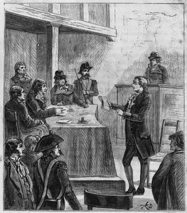 Procès de Lavoisier - Antoine Laurent de Lavoisier (1743-1794), chimiste français devant le tribunal révolutionnaire - Gravure dans "Sciences à la portée de tous - Physique et chimie populaires" par Alexis Clerc - Fin XIXe siècle - Collection privée