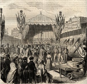 Pose de la première pierre du nouveau Louvre le 25 juillet - French School