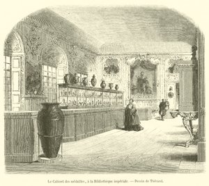 Le Cabinet des médailles, à la Bibliothèque impériale - French School