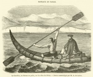 Le Cavallito, ou Bateau en paille, sur les cotes du Perou - French School