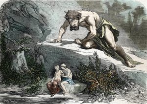 Le Cyclope Polyphème surprenant Galatée et Acis