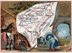 Le Doubs (25), Franche-Comté, France. Portrait de Georges Cuvier (1764-1832), paléontologue français. Série sur les départements français. Chromolithographie - French School