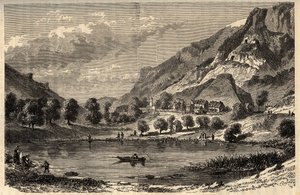 Le Lauzet-Ubaye - Le lac du Lauzet - commune du département des Alpes-de-Haute-Provence dans le sud-est de la France - gravure dans "PATRIE" - DESCRIPTION PICTURESQUE DE LA FRANCE EN 6 VOLUMES PAR LUCIEN HUARD - fin XIXe siècle - French School