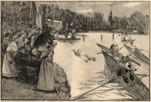 Le Lendit de Paris : régates scolaires au grand lac du bois de Boulogne - Gravure de 1894 d