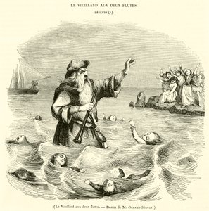 Le Vieillard aux deux flutes (engraving) - French School