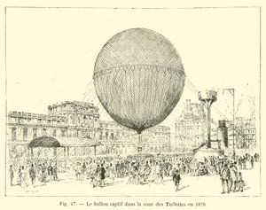 Le ballon captif dans la cour des Tuileries en 1878 - French School