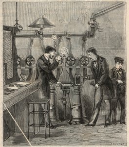 Le bureau de la poste pneumatique à Paris - Poste pneumatique ou courrier pneumatique à Paris - Gravure dans « Sciences mises à la portée de tous - physique et chimie populaires » par Alexis Clerc - Fin 19ème siècle - Collection privée - French School