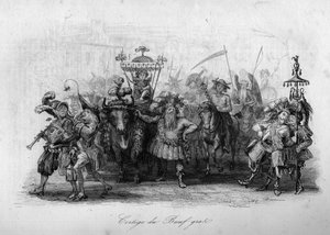 Le cortège du bœuf gras (« Le carnaval » chanson par Marc-Antoine Madeleine Desaugiers) dans « CHANS et CHANS POPULAIRES DE LA FRANCE - 1843 - H.-L. DELLOYE, éditeur, LIBRAIRIE DE GARNIER - French School