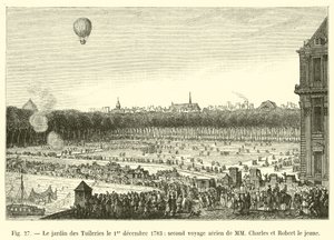 Le jardin des Tuileries le 1er décembre 1783, second voyage aérien de MM Charles et Robert le jeune - French School