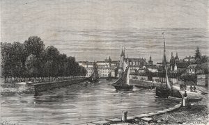 Le port de Vannes (Morbihan, France) - gravure dans "La France illustrée : géographie, histoire, administration statistique" par V.A. Malt-Brown. 1884 - French School
