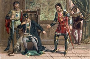 Ligue du Bien public : le roi Louis XI rencontre Charles le Téméraire à Péronne, duc de Bourgogne. Chromolithographie vers 1890