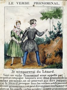 Leçon sur les verbes pronominaux. Dans « La grammaire en images », album feuillet, vers 1850 - French School