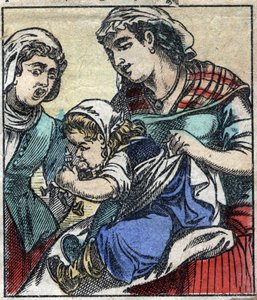 Lemuel Gulliver au Pays des Géants de Brobdingnag. Illustration pour "Les Voyages de Gulliver" de Jonathan Swift (1667-1745). Imagerie d