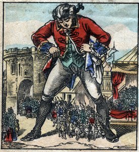 Lemuel Gulliver au pays des Lilliputiens. Illustration pour « Les Voyages de Gulliver » de Jonathan Swift (1667-1745). Imagerie d