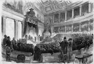 Léopold II (1835-1909), roi des Belges, prêtant serment devant les grands corps de l