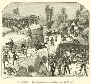 Les Anglais et les Écossais escarmouchant sur la Tyne - French School