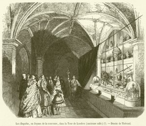 Les Regalia, ou Joyaux de la couronne, dans la Tour de Londres, ancienne salle - French School